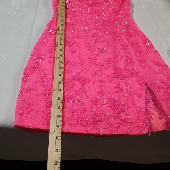 Pink Sequin Spaghetti Strap HOCO Dress - Picture 7 of 12